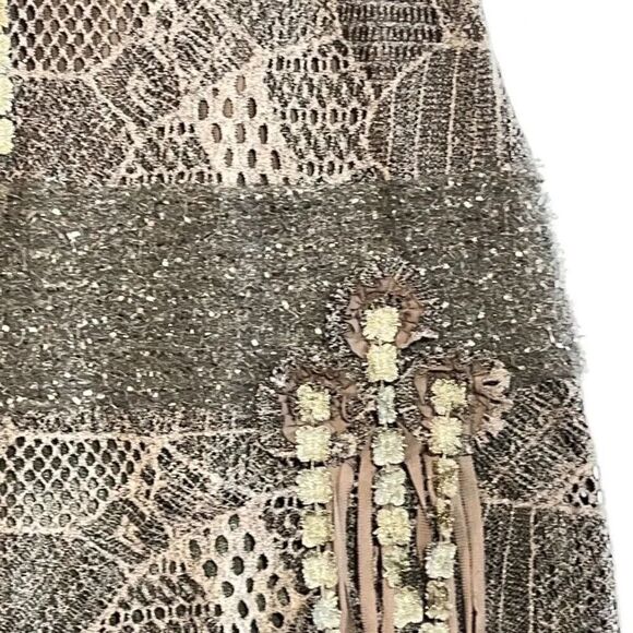 Donna Vinci Love The Queen Mocha Ragged Lined Skirt With Lace Details Size Small - Picture 6 of 11
